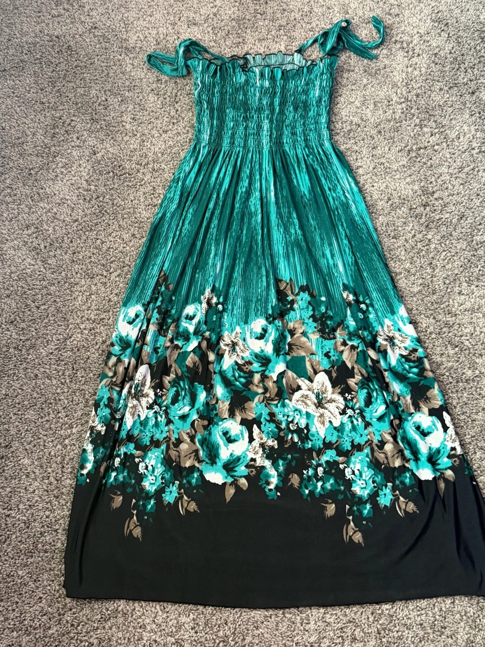 WinWin Teal and Black Floral Maxi Dress